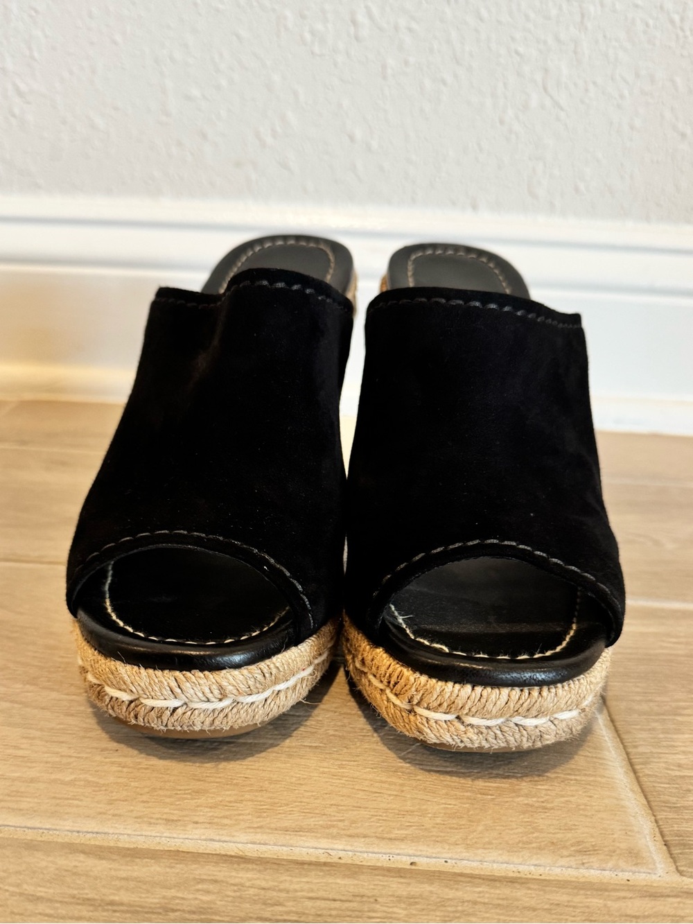 Prada Black Suede Espadrilles Wedges Mules with Braided Platform 39 - Picture 3 of 6